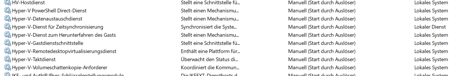 Hyper-V Dienste sind ausgeschaltet