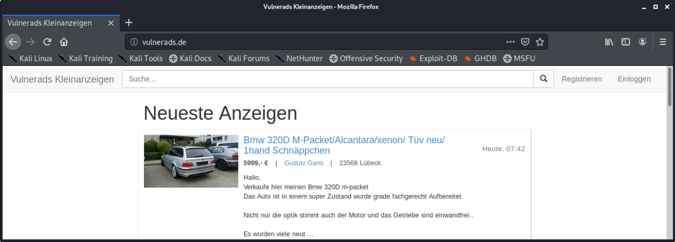 Vulnerads läuft erfolgreich im Browser